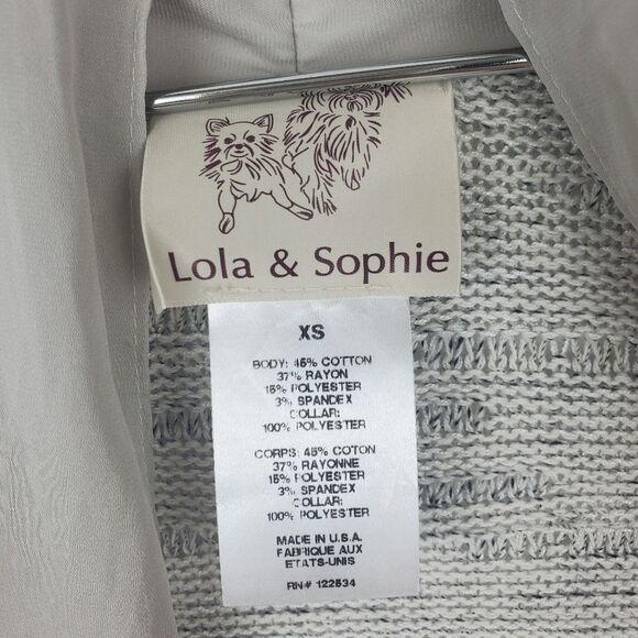 LOLA & SOPHIE Open Front Drape Knit Cardigan Sweater Contrast Fabric Career Work - Picture 3 of 5